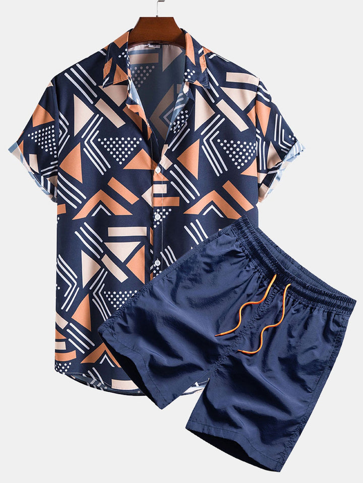Geometrischer Print Hemd & Schwimmshorts