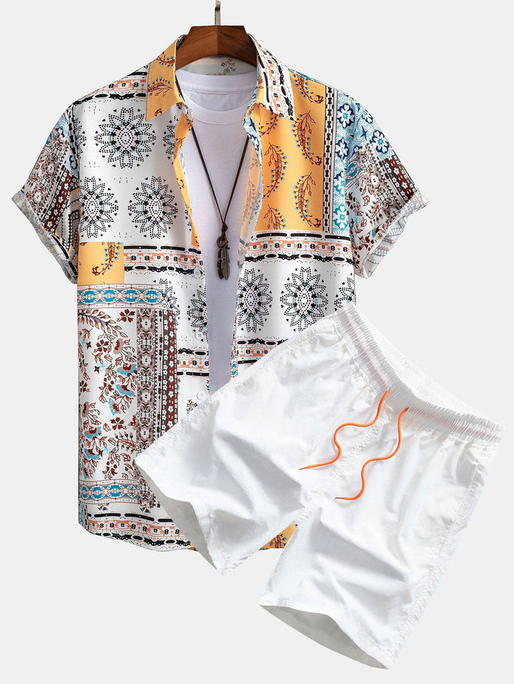 Schal Print Hemden mit Knöpfen & Shorts