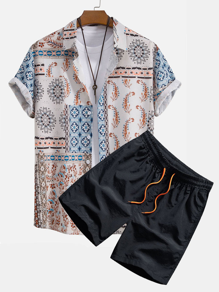 Schal Print Hemden mit Knöpfen & Shorts