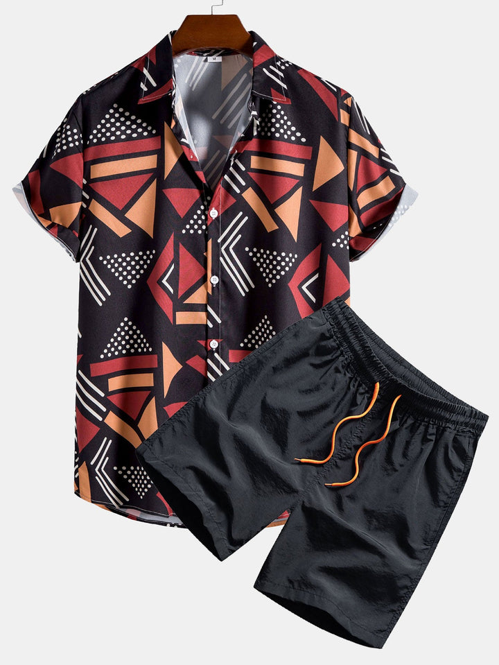 Geometrischer Print Hemd & Schwimmshorts