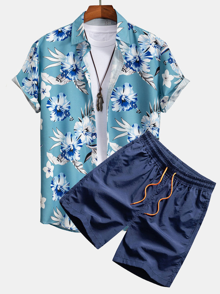 Hemd mit tropischem Blumenmuster & Shorts zum Schwimmen