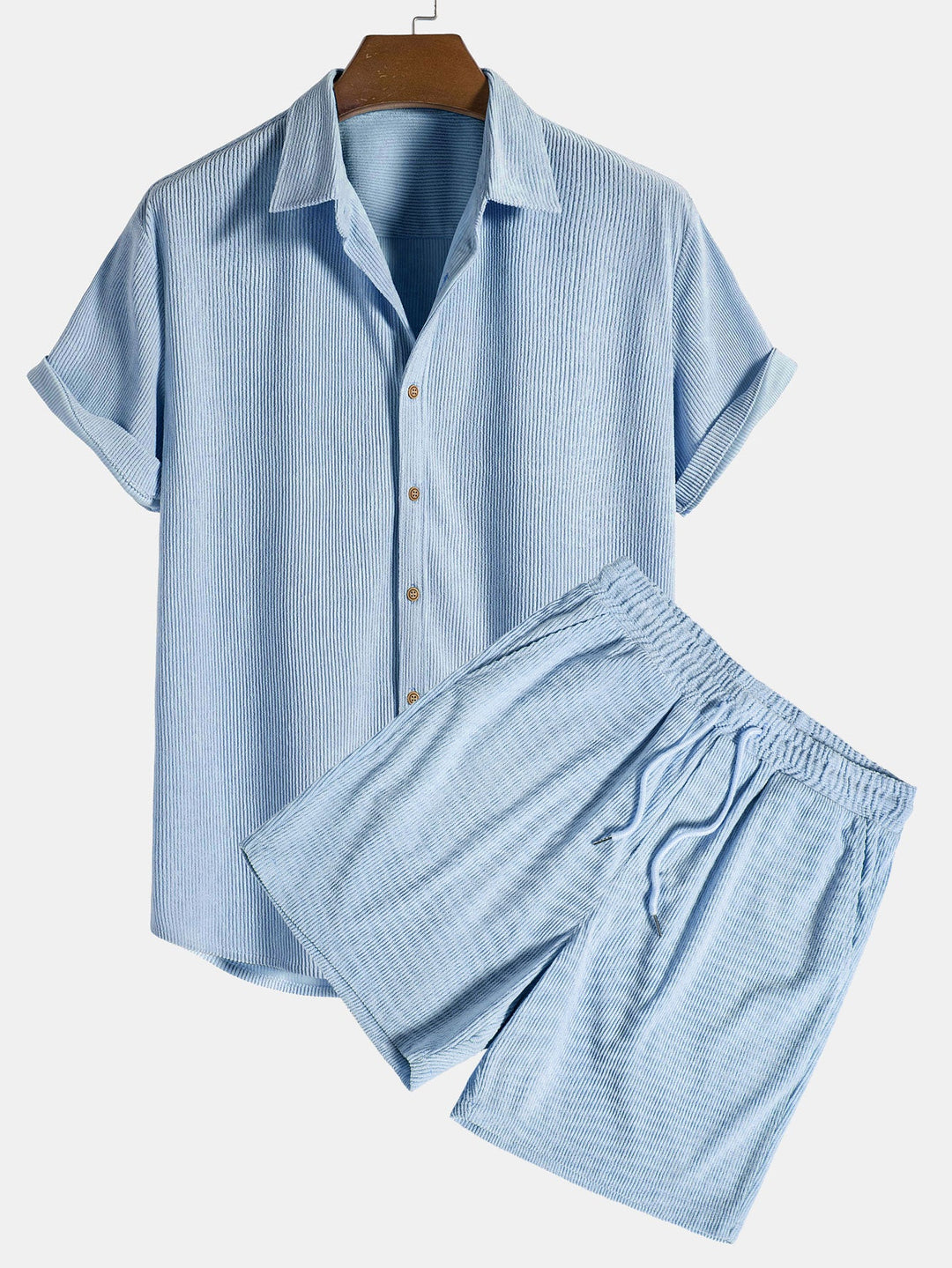 Kurzärmeliges Corduroy Hemd mit Knöpfen & Shorts