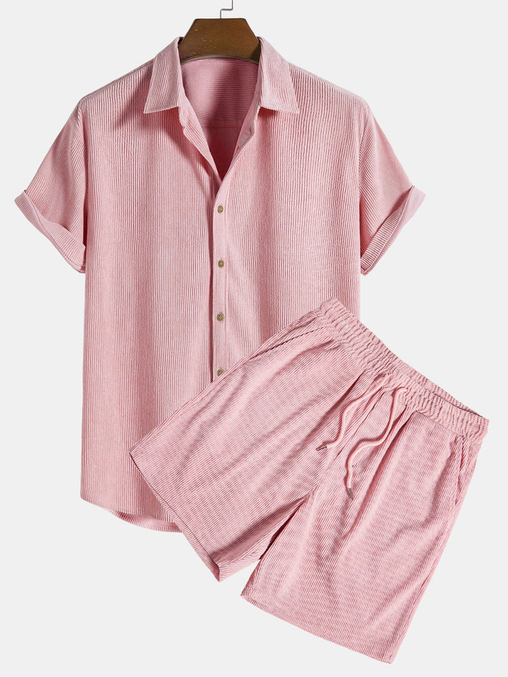Kurzärmeliges Corduroy Hemd mit Knöpfen & Shorts