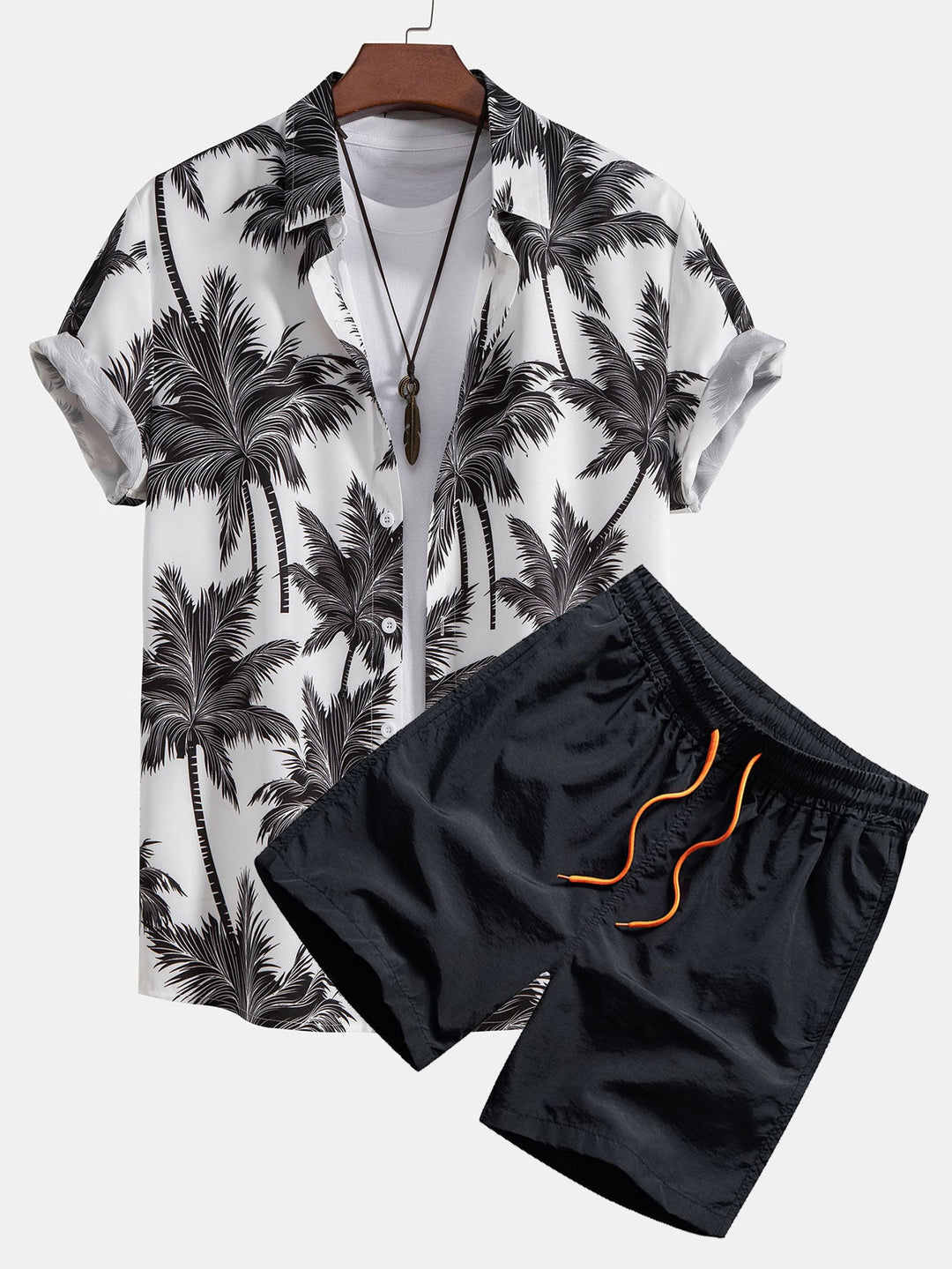 Palm Tree Print Hemd mit Knöpfen & Badeshorts