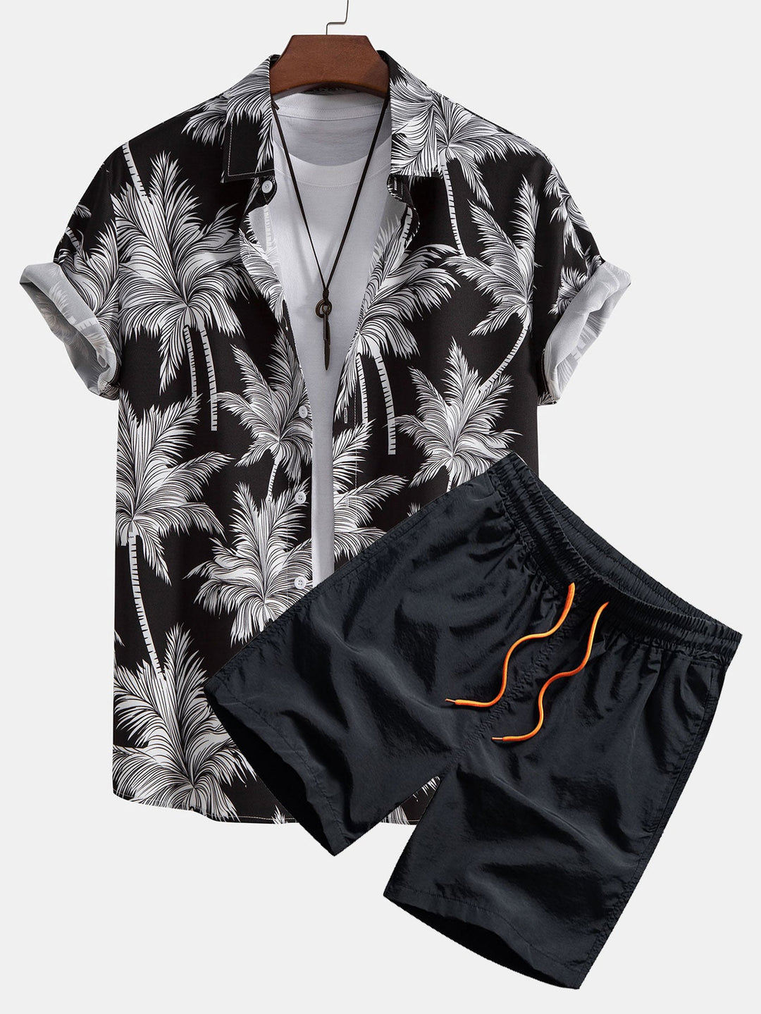 Palm Tree Print Hemd mit Knöpfen & Badeshorts
