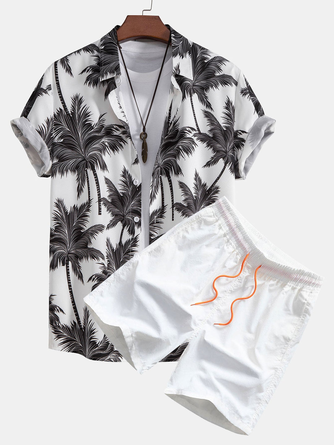 Palm Tree Print Hemd mit Knöpfen & Badeshorts