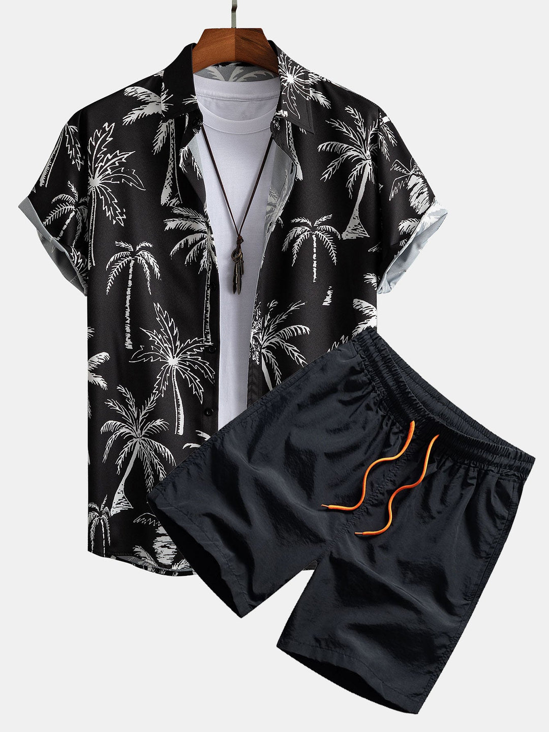Palm Tree Print Hemd mit Knöpfen & Badeshorts