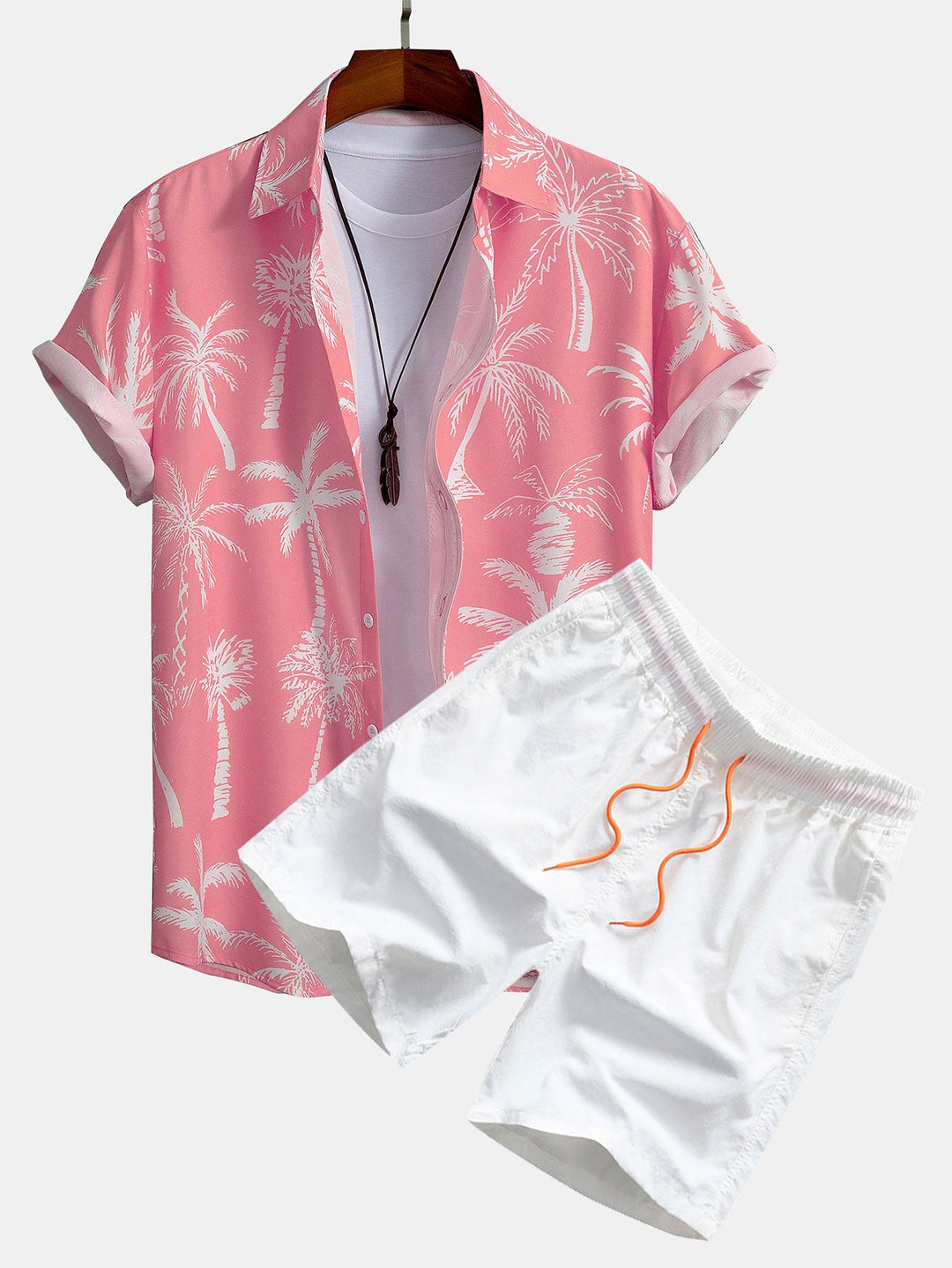 Palm Tree Print Hemd mit Knöpfen & Badeshorts