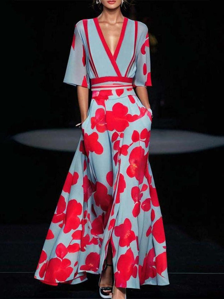 Lea | Strand-Glamour Elegantes Maxi-Kleid-Ensemble mit Halbarm