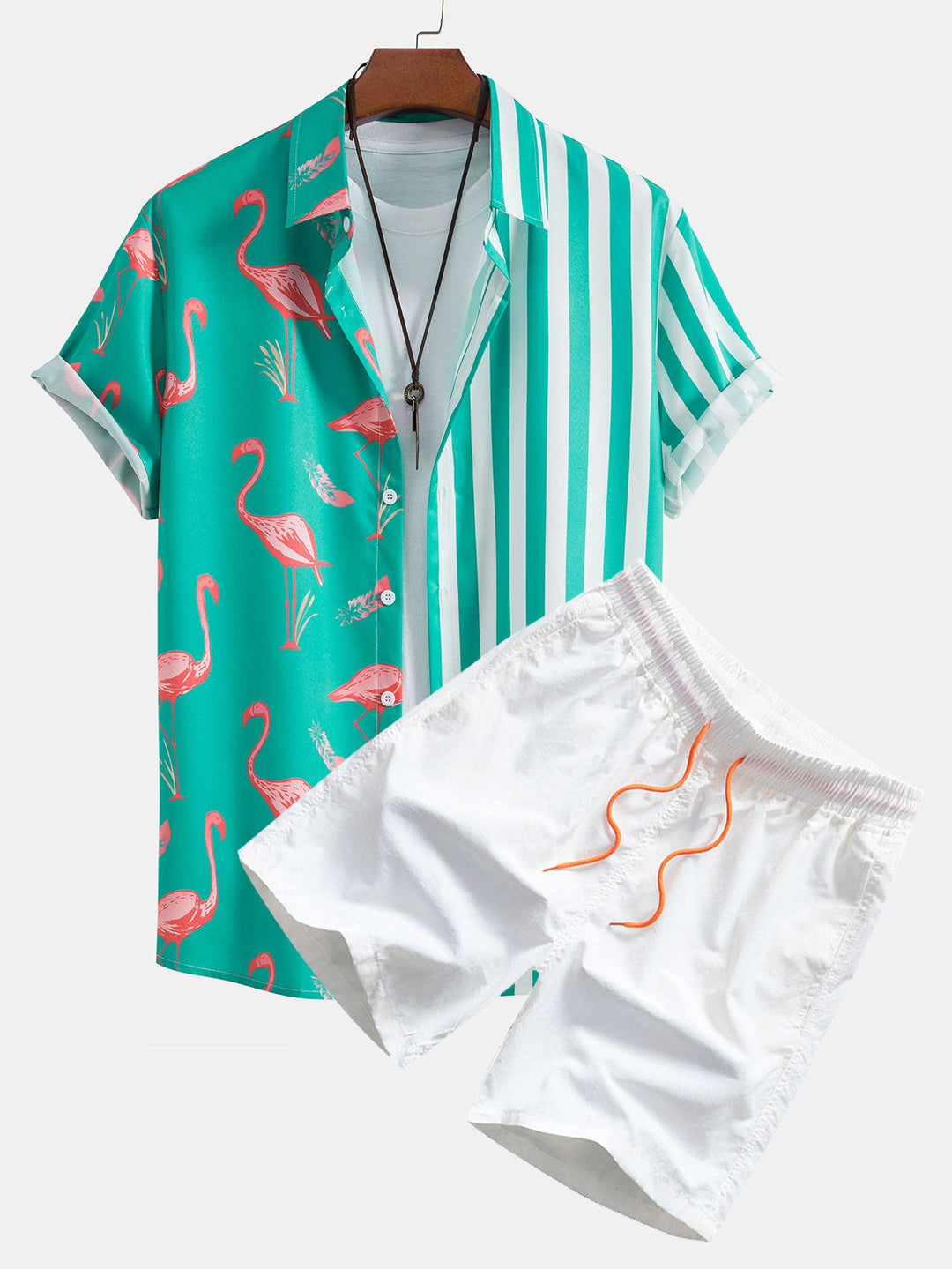 Hemd mit Flamingo-Streifen-Panel und Shorts zum Schwimmen