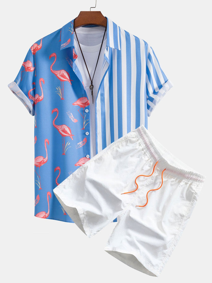 Hemd mit Flamingo-Streifen-Panel und Shorts zum Schwimmen