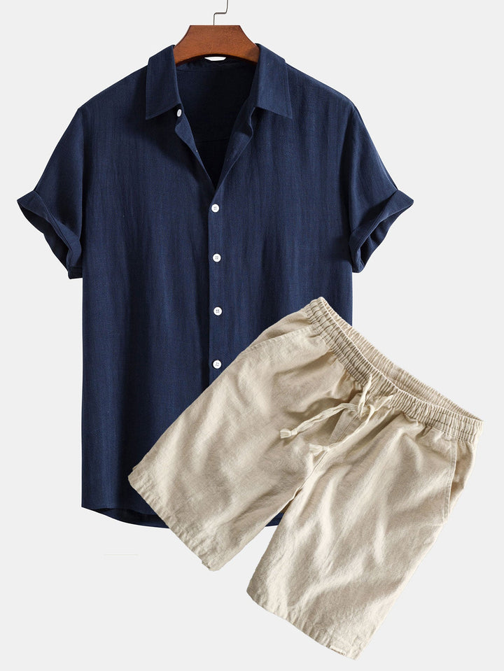 Hemd aus Leinen-Viskose-Mischung mit Knöpfen & Shorts aus Leinen-Baumwoll-Mischung mit Kordelzug
