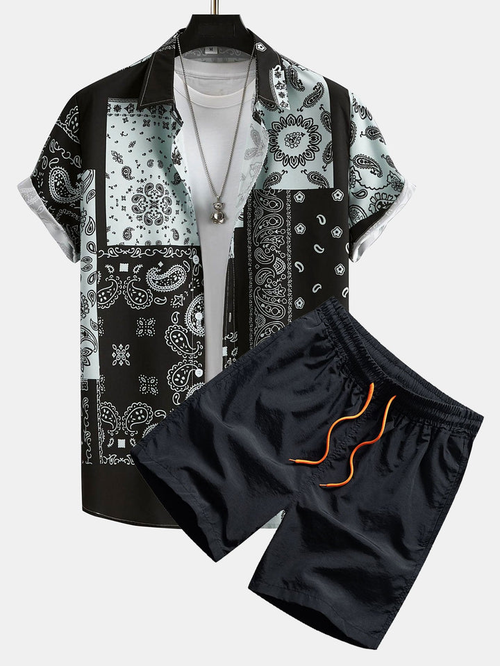 Paisley Patchwork Druck Hemd #Zufälliges Musterdesign# & Swim Shorts