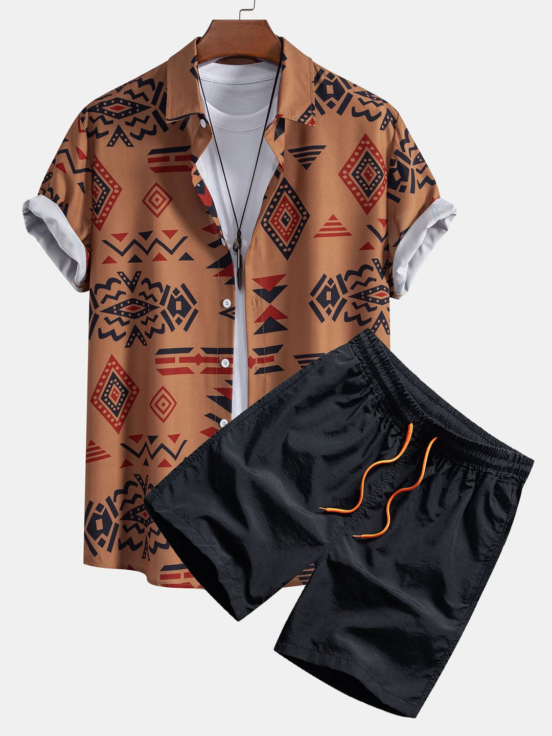 Aztekischer Geometrischer Druck Hemd & Swim Shorts
