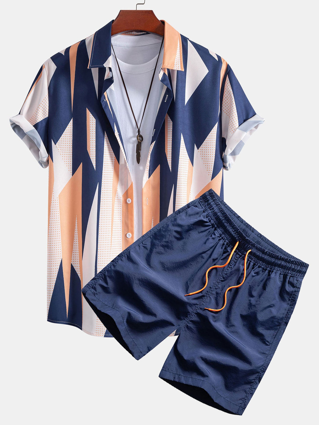 Geometrie Print Hemd mit Knöpfen & Badeshorts