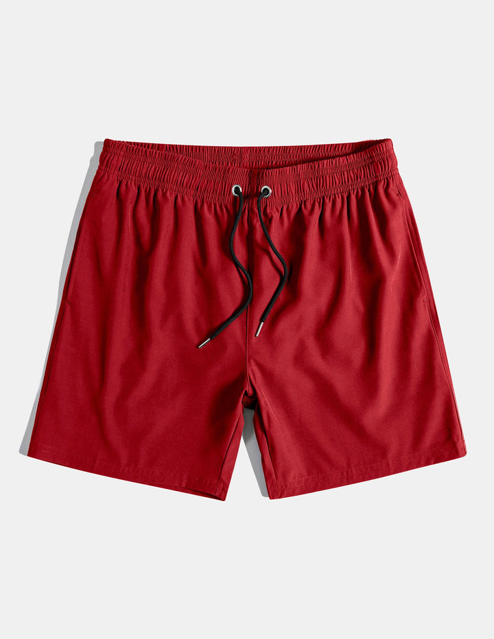 Leinenoptik Baumwollhemd mit rotem Rosen-Print und Knopfleiste & Swim Shorts