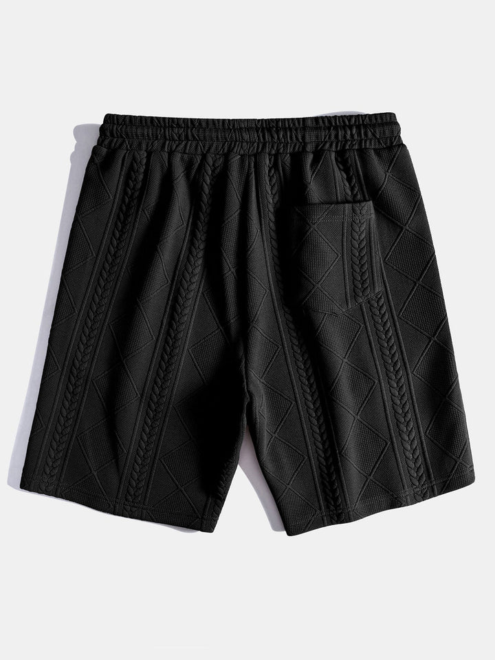 Kurzärmeliges geometrisches Jacquard-T-Shirt mit abgerundetem Saum & Shorts