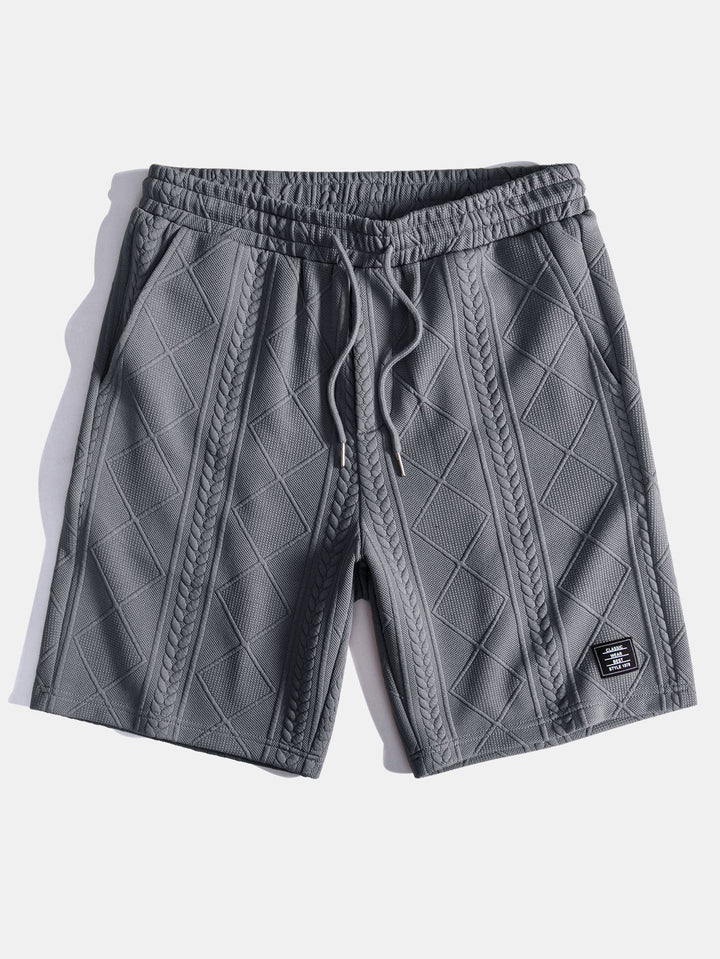 Kurzärmeliges geometrisches Jacquard-T-Shirt mit abgerundetem Saum & Shorts