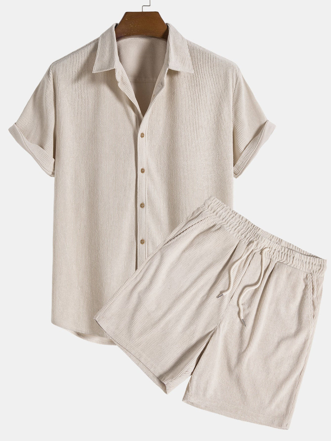 Kurzärmeliges Corduroy Hemd mit Knöpfen & Shorts