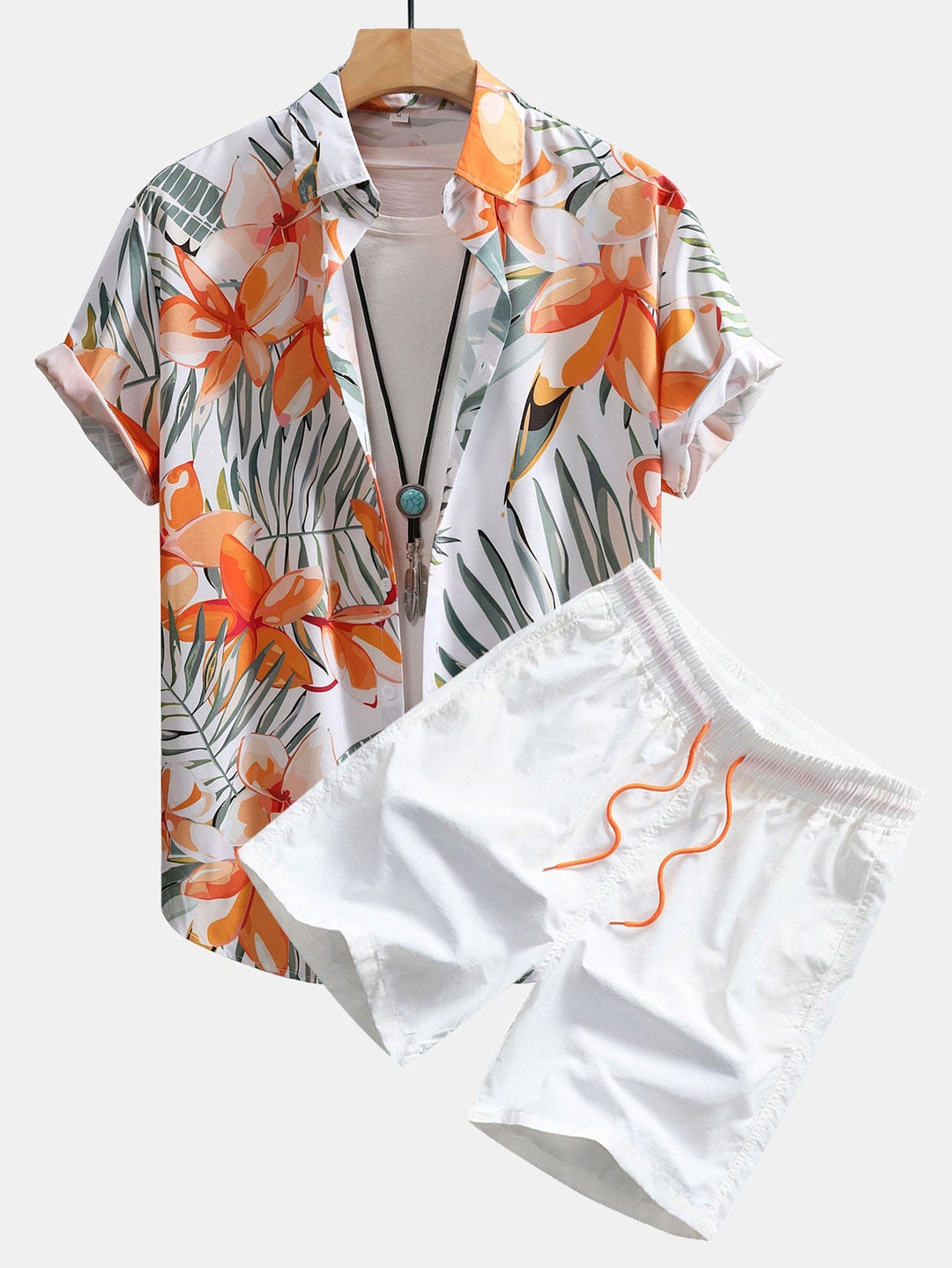 Hemd mit Blumenpflanzenmuster und Knopfleiste sowie Shorts zum Schwimmen
