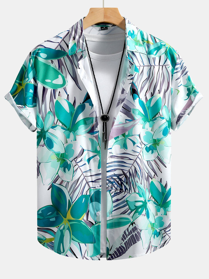 Hemd mit Blumenpflanzenmuster und Knopfleiste sowie Shorts zum Schwimmen