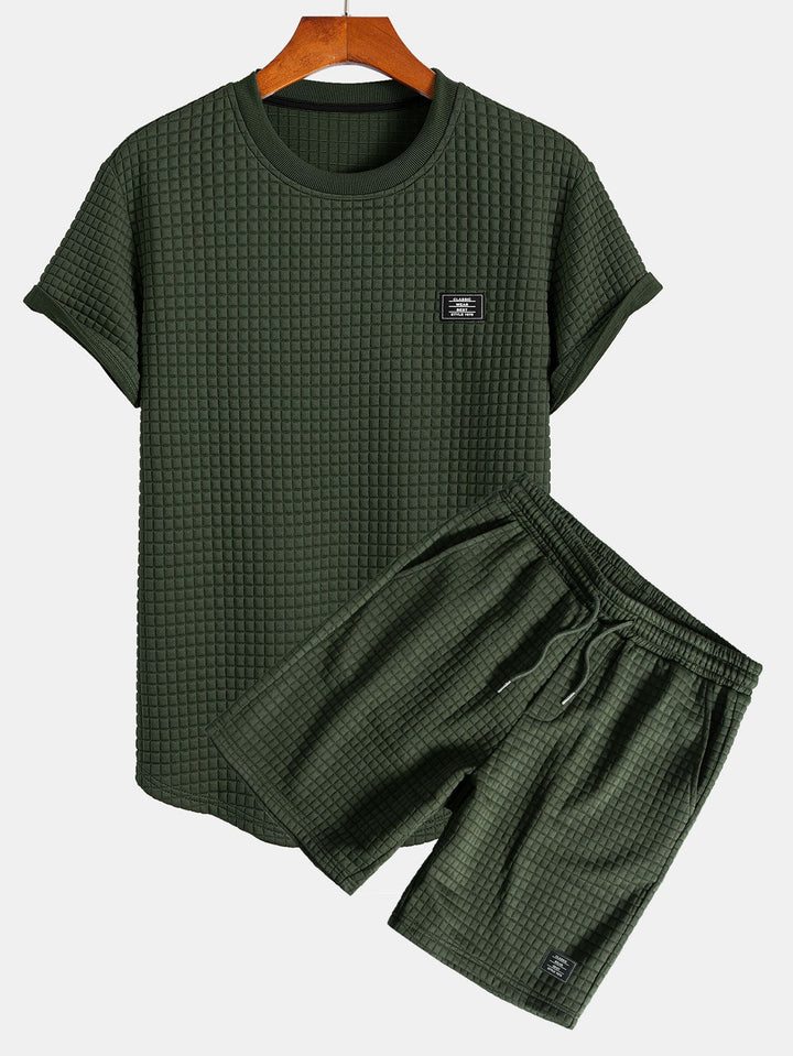 Kurzärmeliges Waffel-T-Shirt mit abgerundetem Saum & Shorts