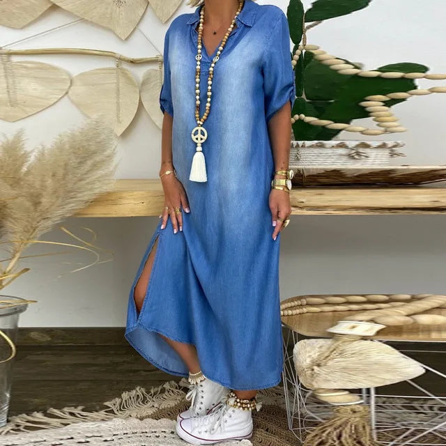 Andrea™ – Langes Kleid in Jeansoptik mit Seitenschlitz