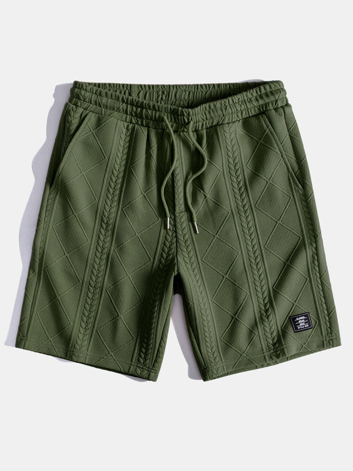 Kurzärmeliges geometrisches Jacquard-T-Shirt mit abgerundetem Saum & Shorts