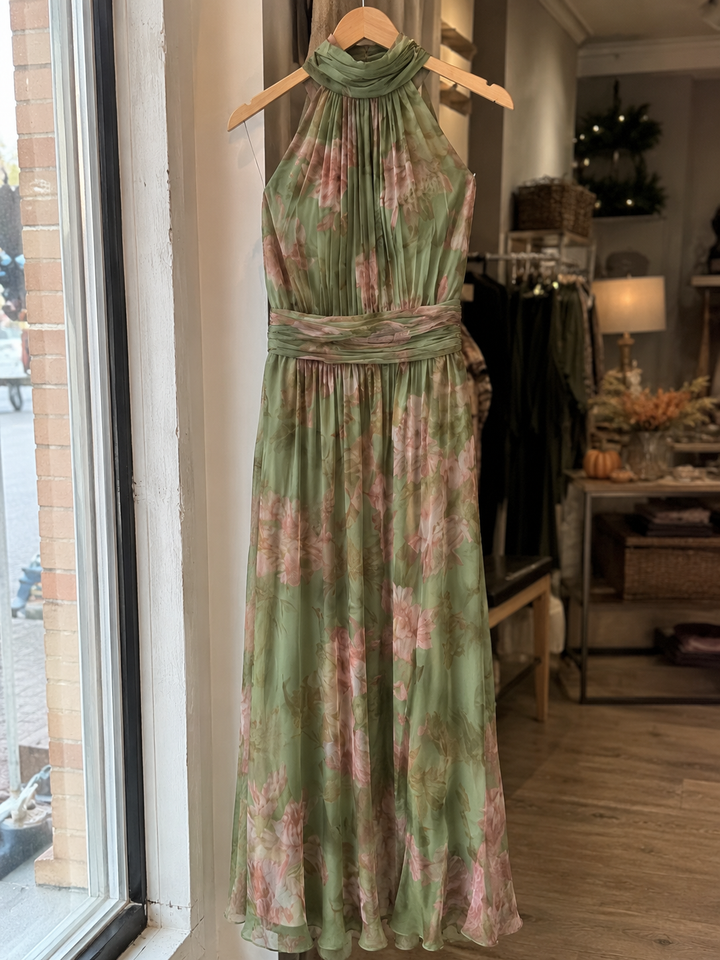 Paula | Midi-Kleid mit gerafftem Halterneck-Ausschnitt