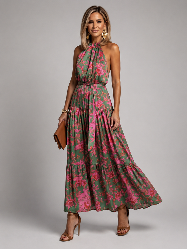 Elara | Drapiertes Halter-Midi-Kleid
