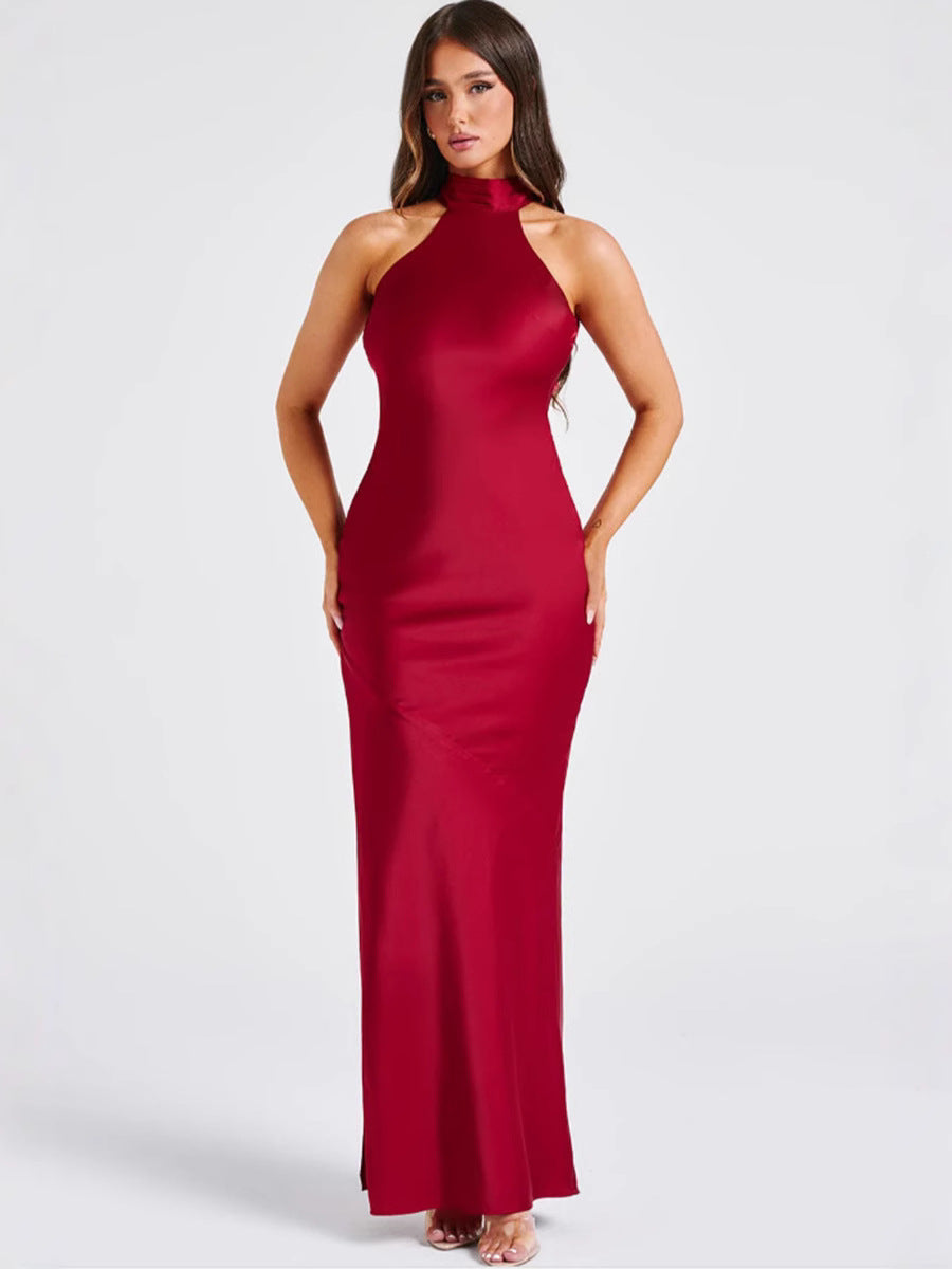 Sommerfeld | Elegantes Satin-Maxikleid mit Halter-Ausschnitt
