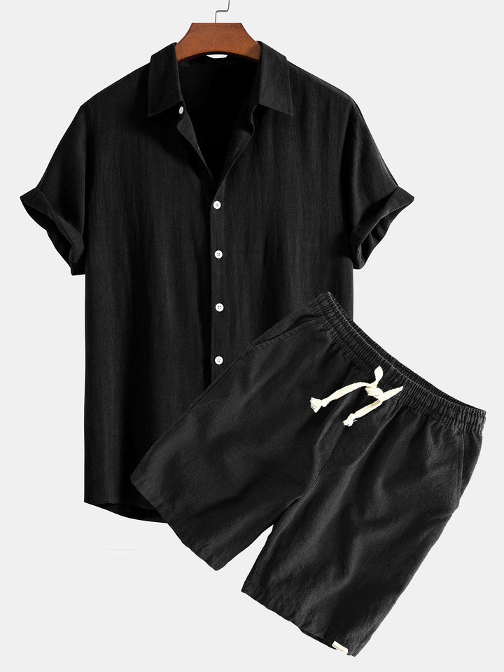 Hemd aus Leinen-Viskose-Mischung mit Knöpfen & Shorts aus Leinen-Baumwoll-Mischung mit Kordelzug