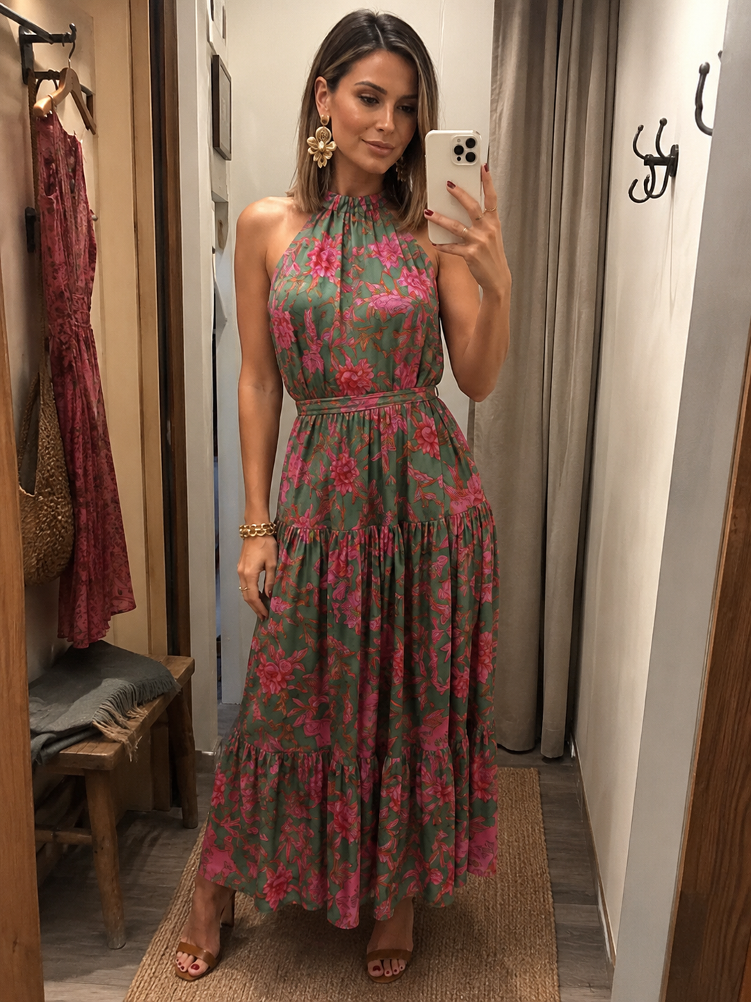 Elara | Drapiertes Halter-Midi-Kleid