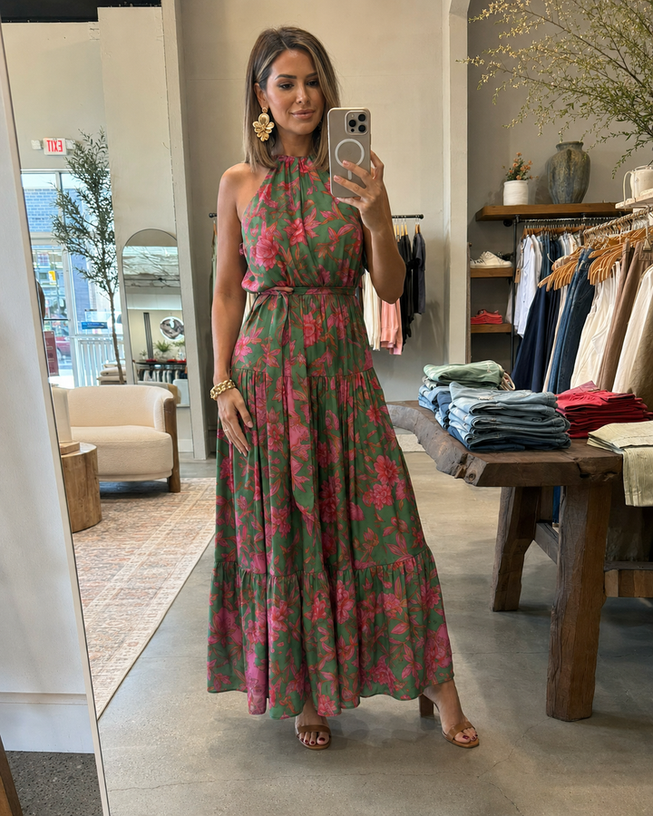 Elara | Drapiertes Halter-Midi-Kleid