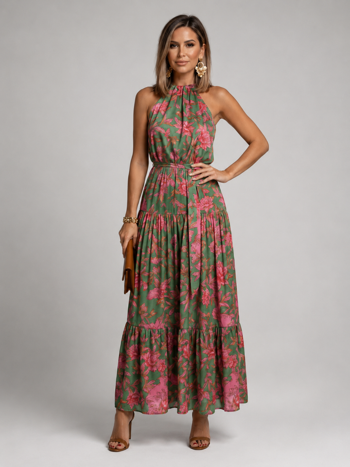 Elara | Drapiertes Halter-Midi-Kleid