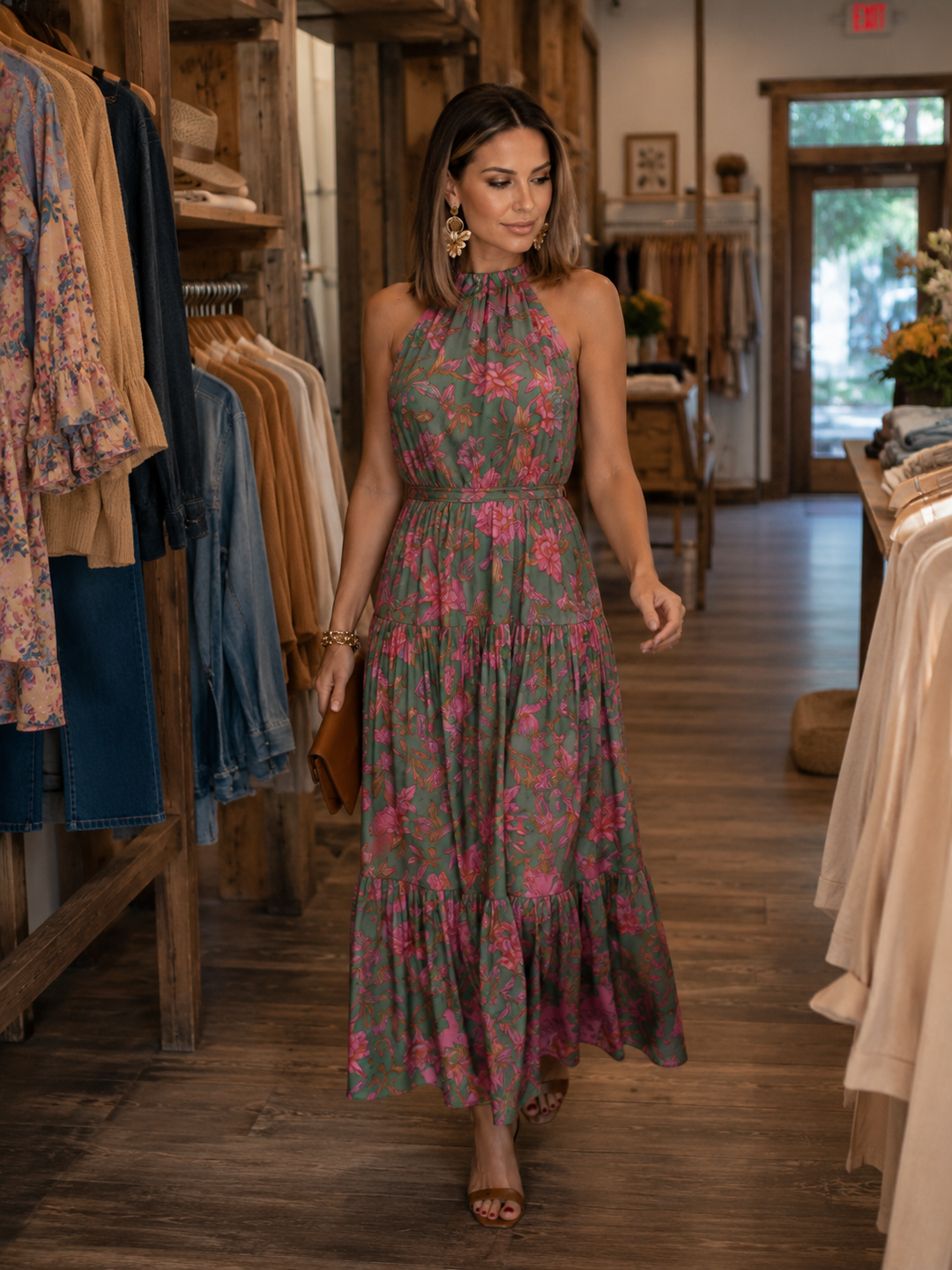 Elara | Drapiertes Halter-Midi-Kleid