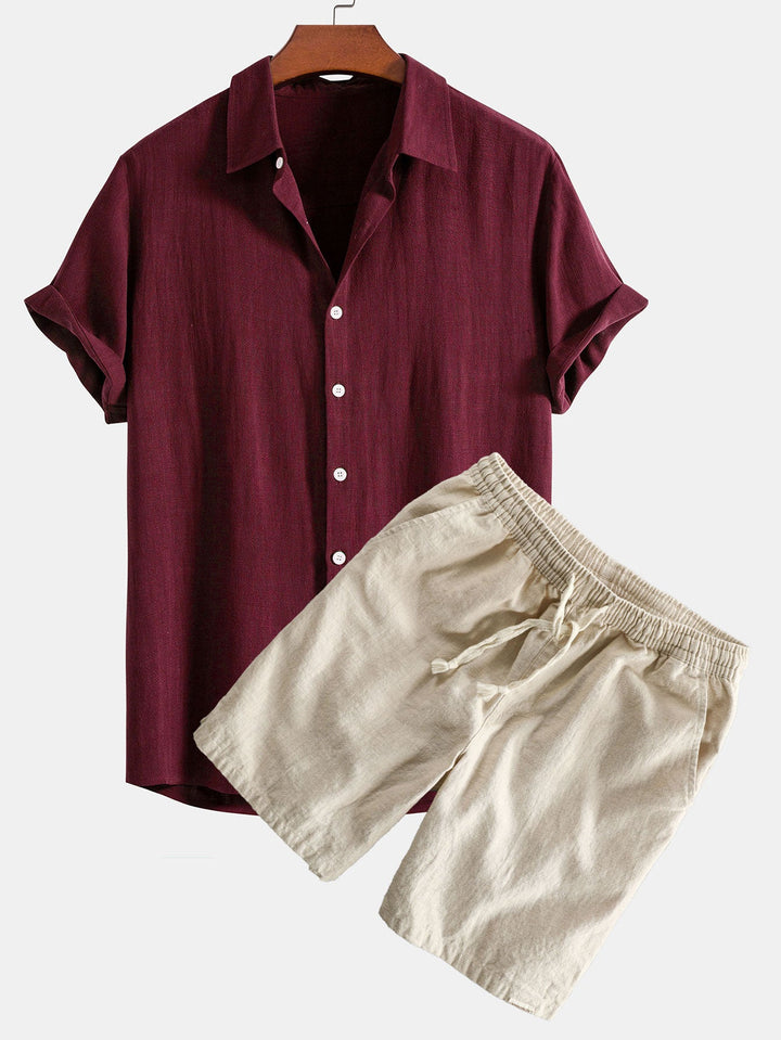 Hemd aus Leinen-Viskose-Mischung mit Knöpfen & Shorts aus Leinen-Baumwoll-Mischung mit Kordelzug