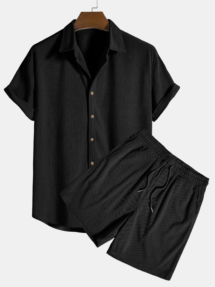 Kurzärmeliges Corduroy Hemd mit Knöpfen & Shorts