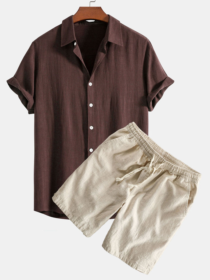 Hemd aus Leinen-Viskose-Mischung mit Knöpfen & Shorts aus Leinen-Baumwoll-Mischung mit Kordelzug