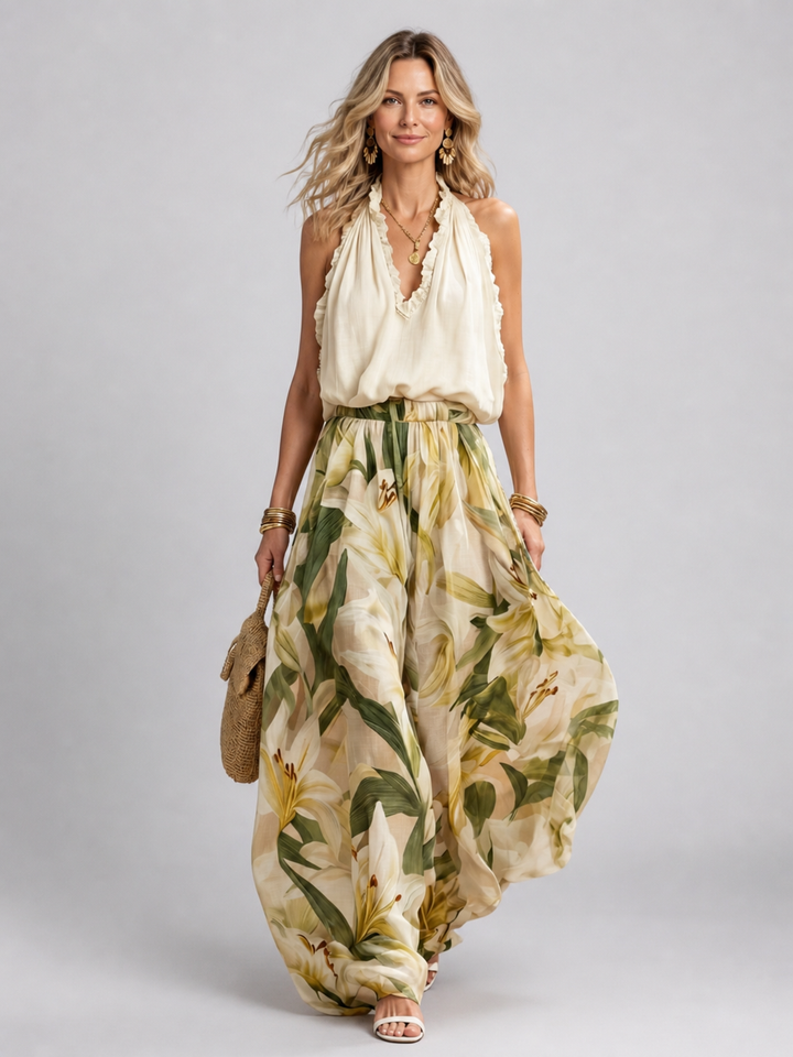 Yvonne | Blumenmuster-Zweiteiliges Set