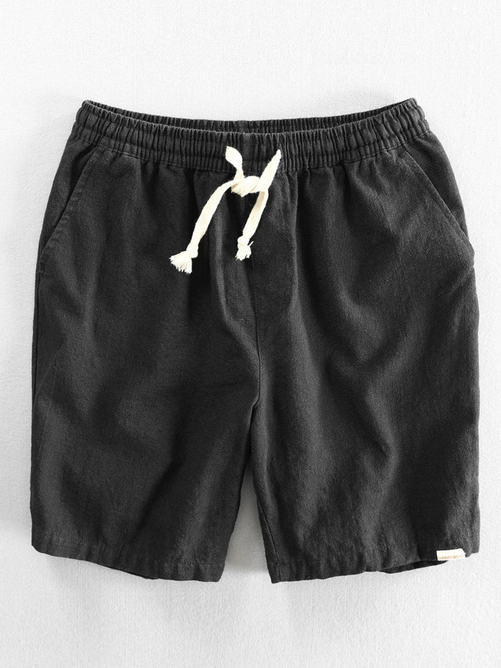 Geometrisches Jacquard Eyelet Cuban Hemd & Shorts aus Leinen-Baumwoll-Mischung