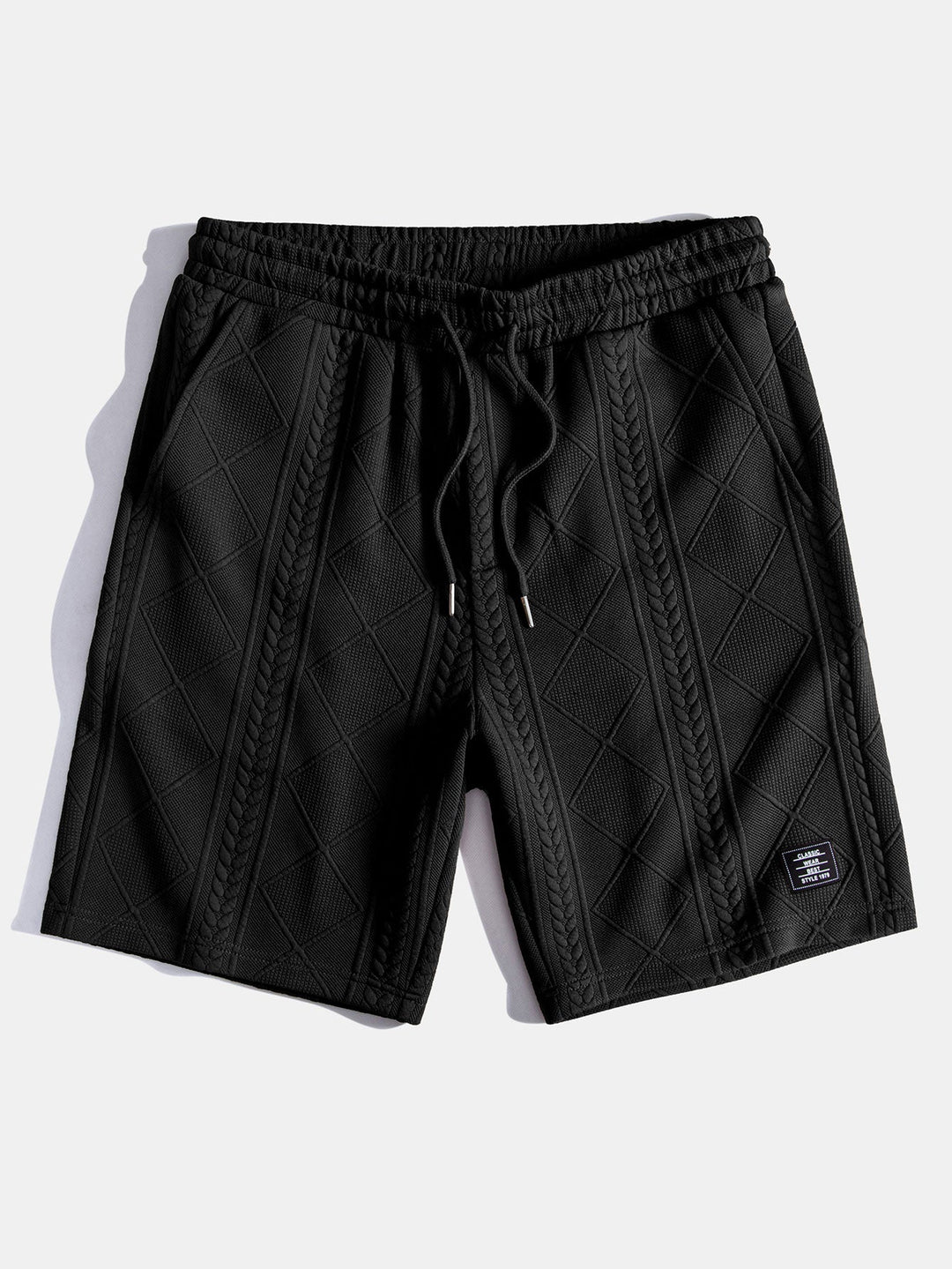 Kurzärmeliges geometrisches Jacquard-T-Shirt mit abgerundetem Saum & Shorts