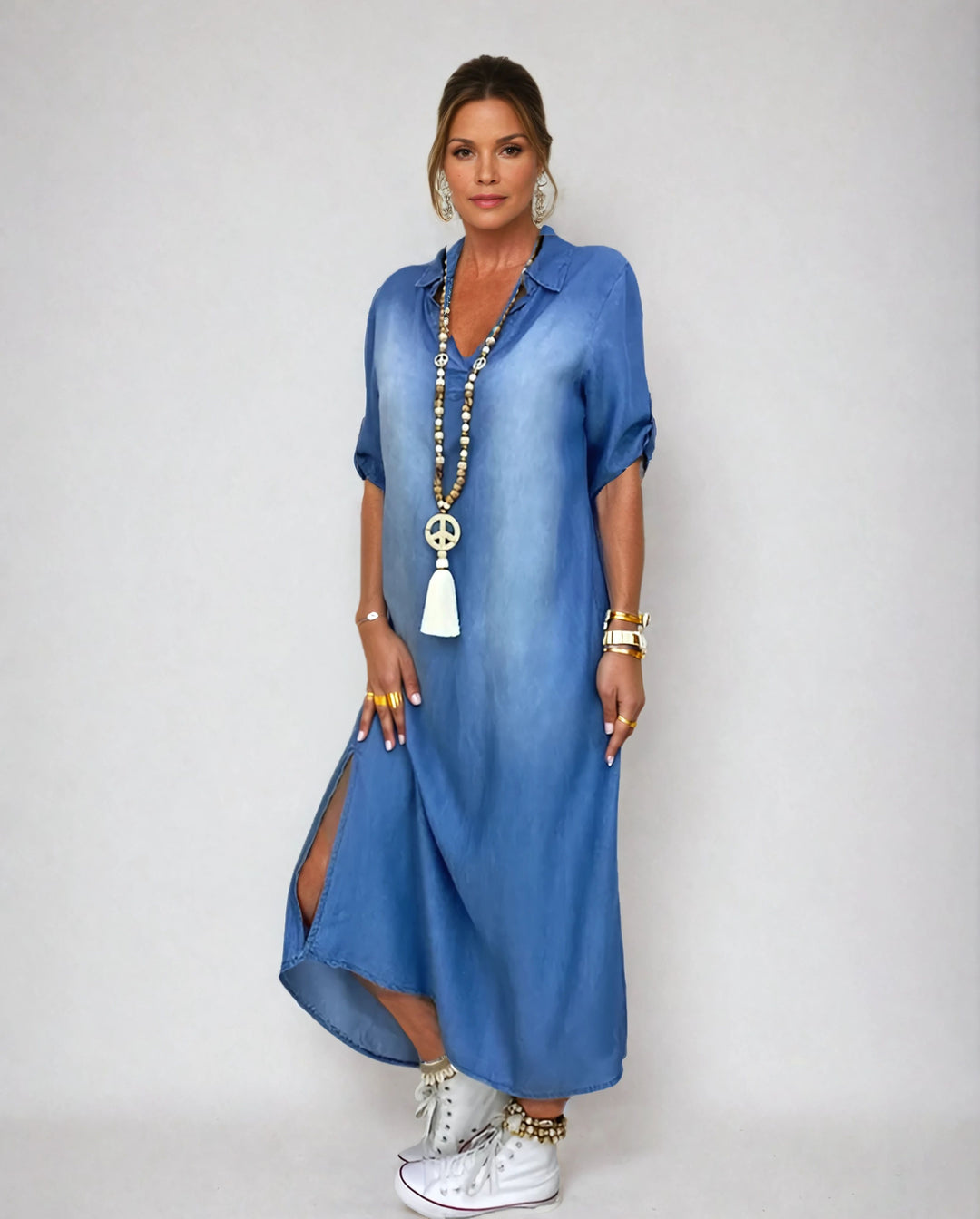 Andrea™ – Langes Kleid in Jeansoptik mit Seitenschlitz