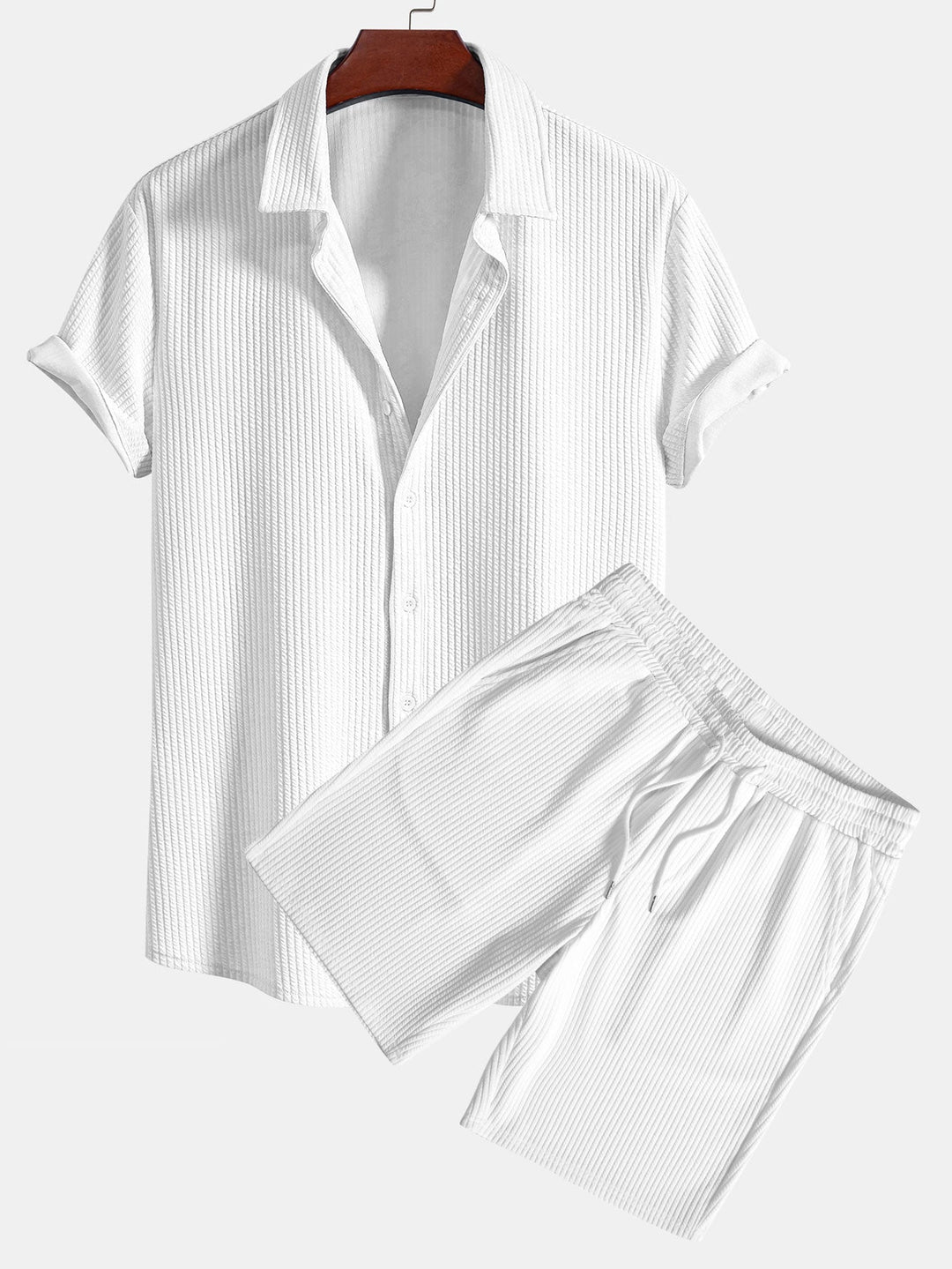Muscle Fit geripptes Hemd mit Knopfleiste & Shorts