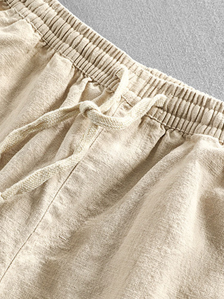 Geometrisches Jacquard Eyelet Cuban Hemd & Shorts aus Leinen-Baumwoll-Mischung