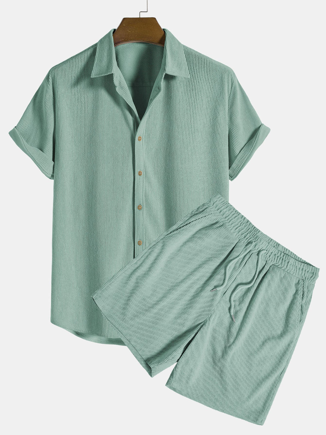 Kurzärmeliges Corduroy Hemd mit Knöpfen & Shorts