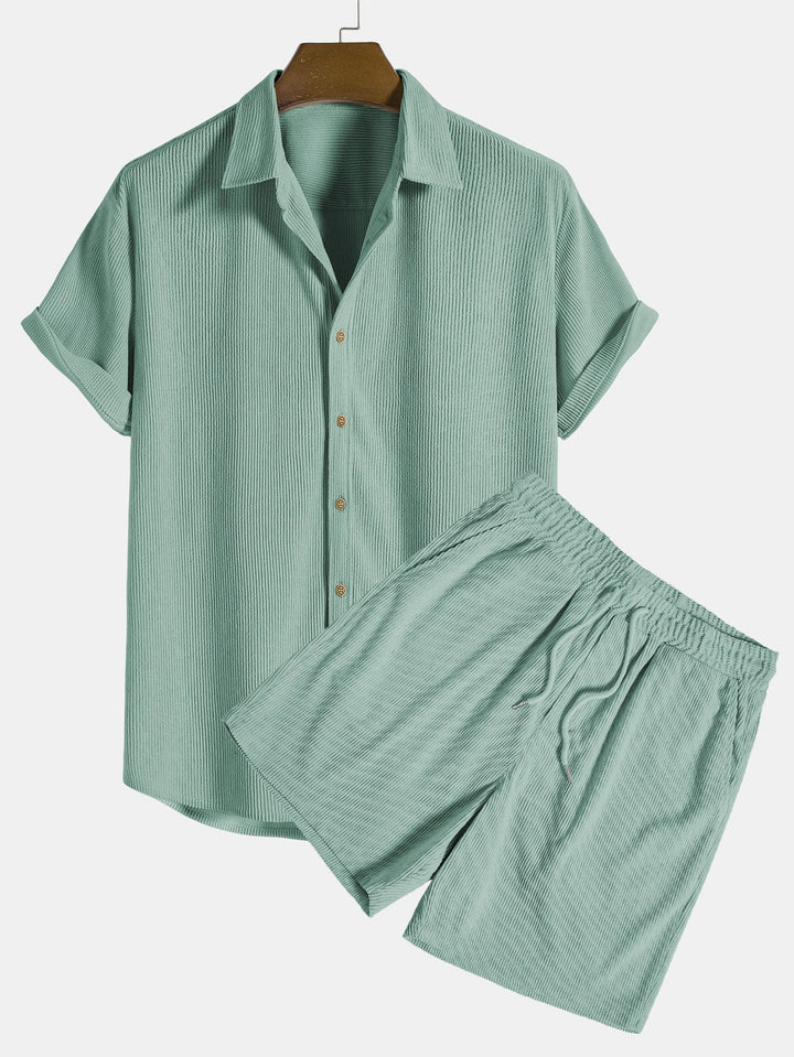 Kurzärmeliges Corduroy Hemd mit Knöpfen & Shorts