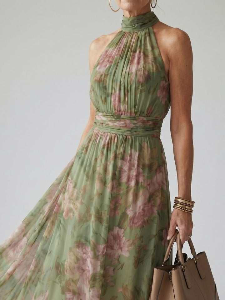 Paula | Midi-Kleid mit gerafftem Halterneck-Ausschnitt