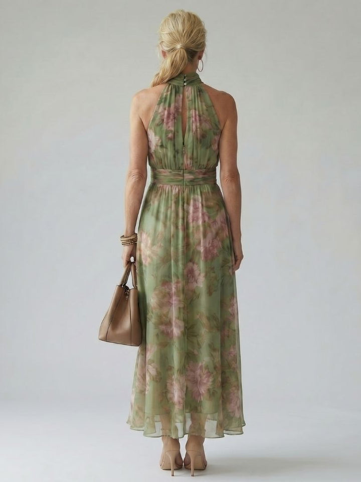 Paula | Midi-Kleid mit gerafftem Halterneck-Ausschnitt