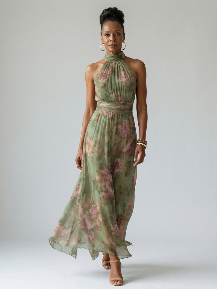 Paula | Midi-Kleid mit gerafftem Halterneck-Ausschnitt
